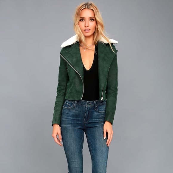 Lulus Jackets & Blazers - FOREST GREEN VEGAN LEATHER MOTO JACKET
